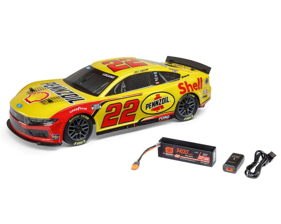 Losi 1/12 NASCAR RC Racecar Joey Logano No. 22 Shell 2025 Ford Mustang 2S AWD RTR Brushed On-Road