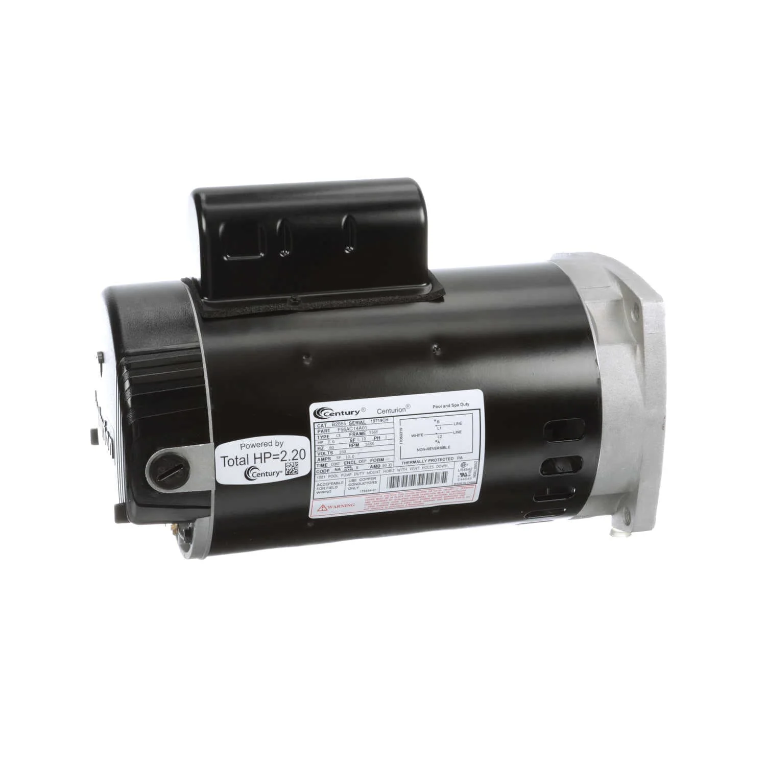 Century Pool and Spa Pump Motor, Permanent Split Capacitor, 2 HP, 56Y Frame, 3,450 Nameplate RPM