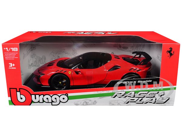 Ferrari Sf90 Xx Stradale Red With Black Top "Race + Play" Series 1/18 Diecast Model Car By