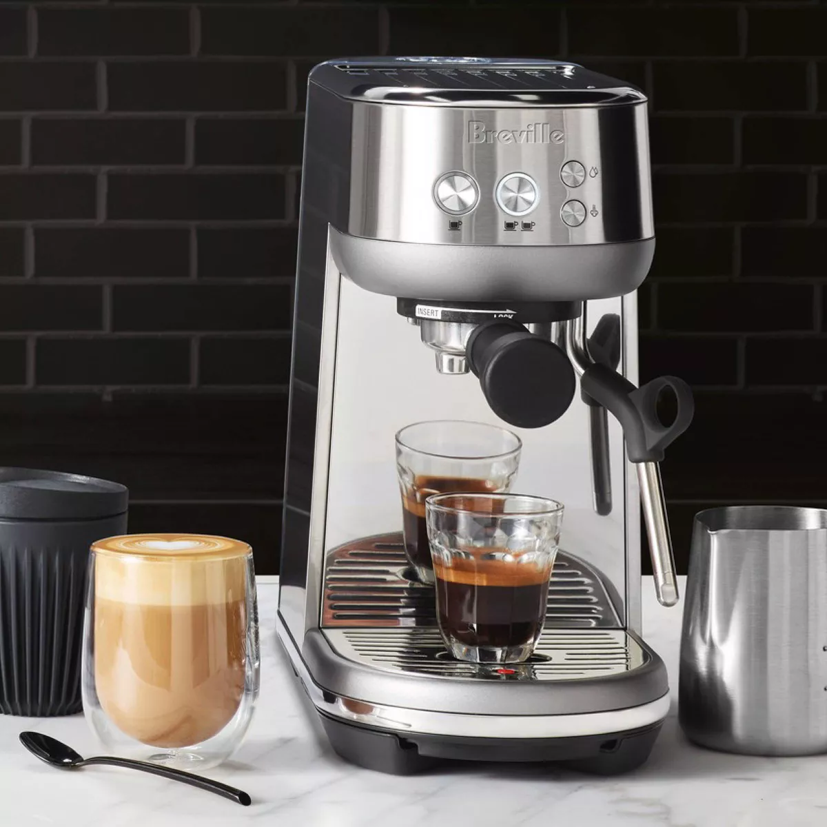 Breville Bambino Stainless Steel Espresso Maker Silver BES450BSS: 15 Bars Pressure, Milk Frother, Dishwasher-Safe Parts