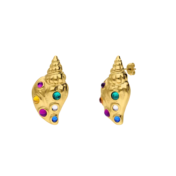 Stainless steel goldplated oorknoppen schelp met kristal voor dames