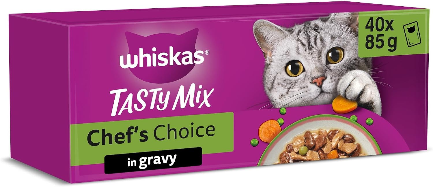 Whiskas Wet 1+ Adult Cat Food Chef's Choice Mix in Gravy 40 x 85g Pouches