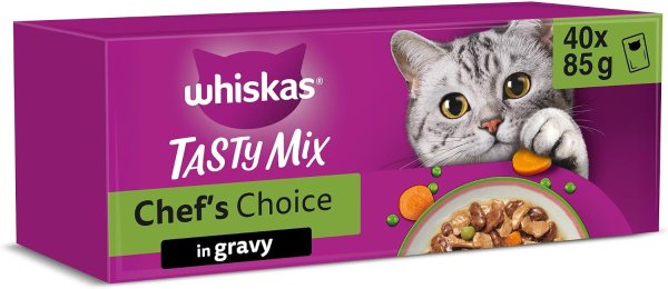 Whiskas Wet 1+ Adult Cat Food Chef's Choice Mix in Gravy 40 x 85g Pouches