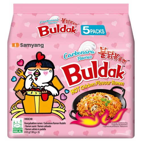 Hot Chicken Carbo Flavour Buldak Ramen Noodles Carbonara 130g Pack of 5