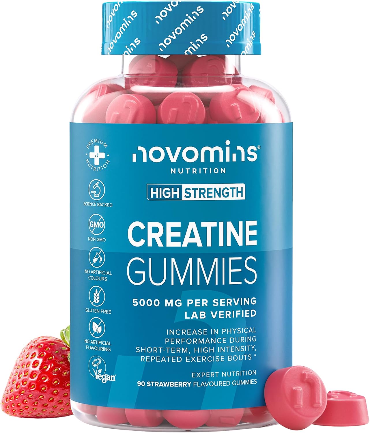 Novomins Creatine 5000mg Strawberry Flavoured Sugar Free 90 Gummies