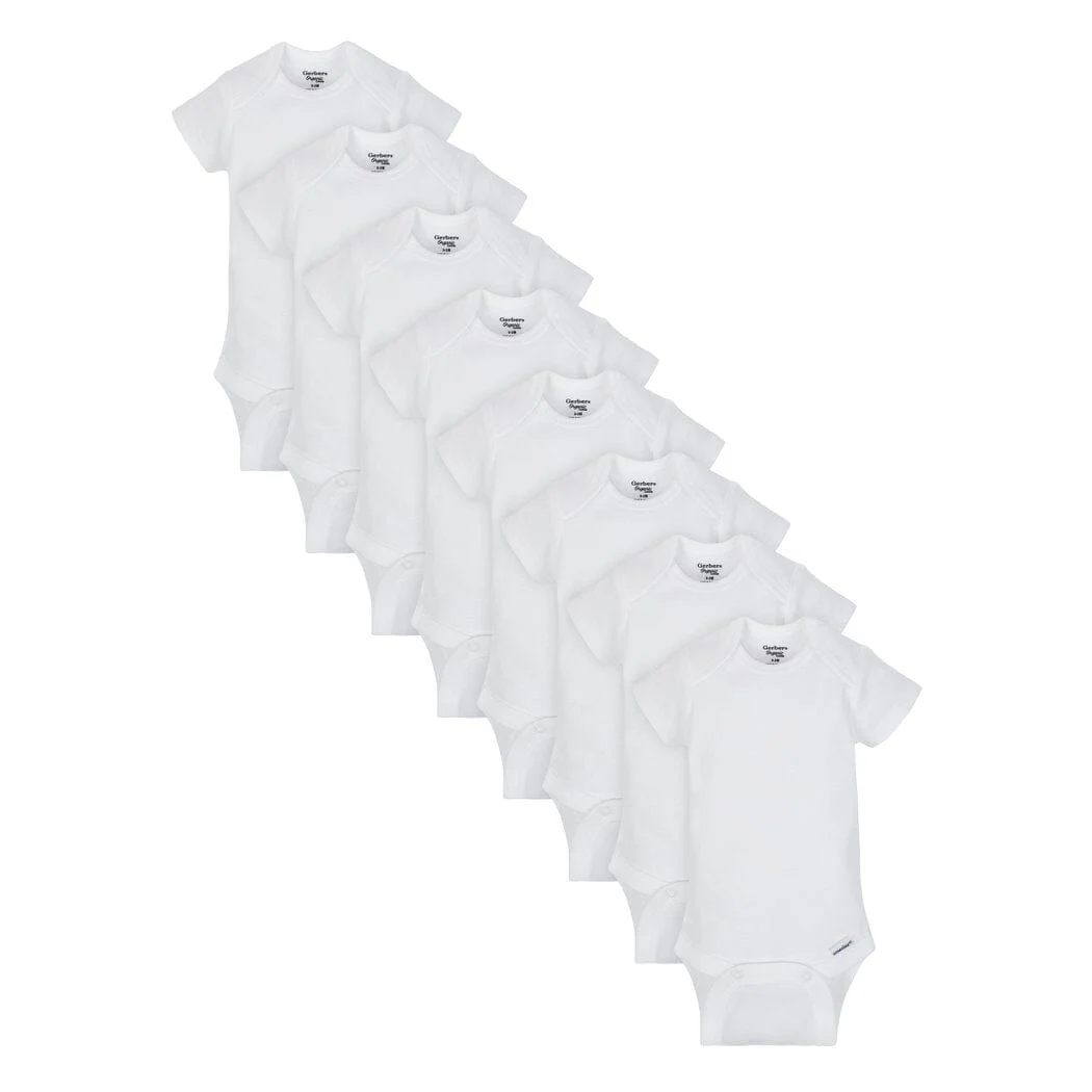 8-Pack White Short Sleeve Onesies® Bodysuits