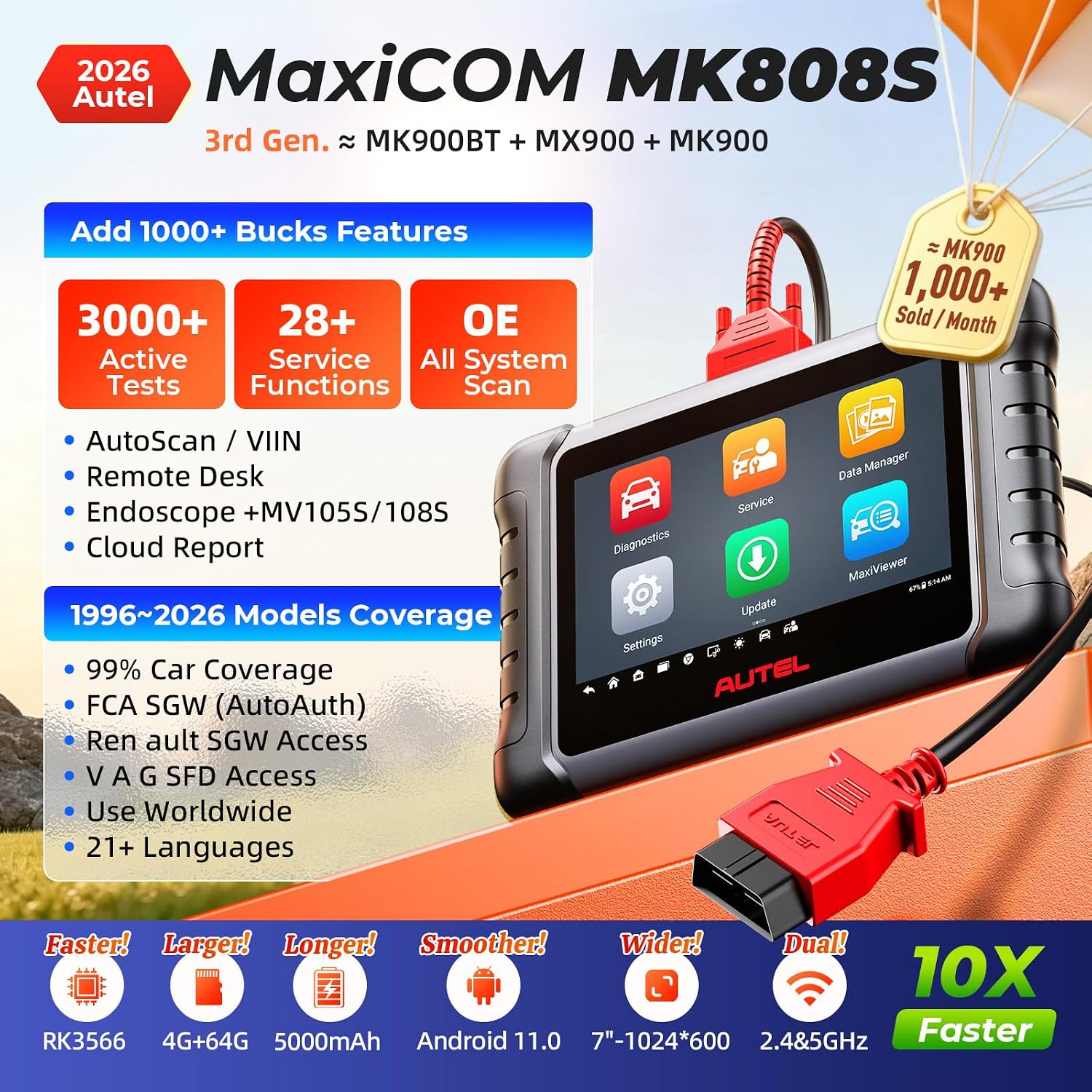 [ANNIVERSARY SALE]2026 Autel MaxiCOM MK808Z MK808S Bidirectional Diagnostic Scanner Same as MaxiCheck MX808, 40+ Service, All/Full System Diagnosis, Injector Coding/EPB/BMS/SAS