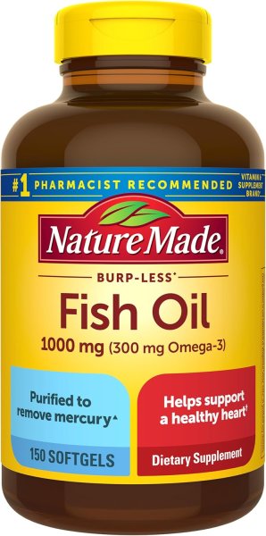 Nature Made Burp Less Fish Oil 1000 mg Softgels – 150 Count, 75 Day Supply