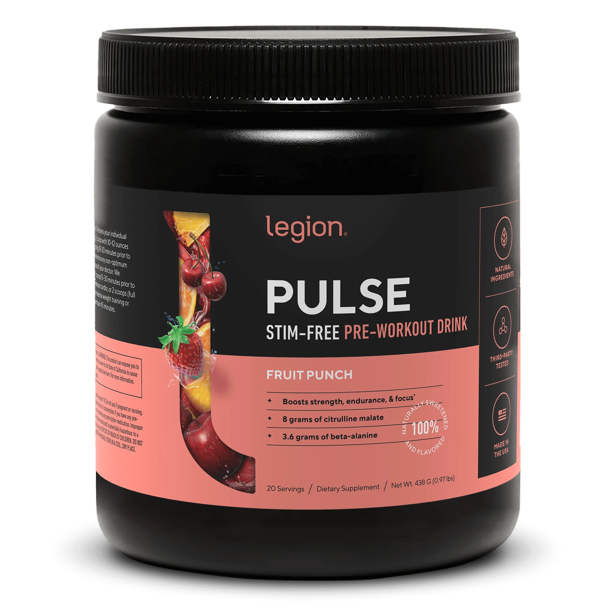 LEGION Pulse Pre Workout — Naturally Sweetened, Caffeine-Free Nitric Oxide Boost