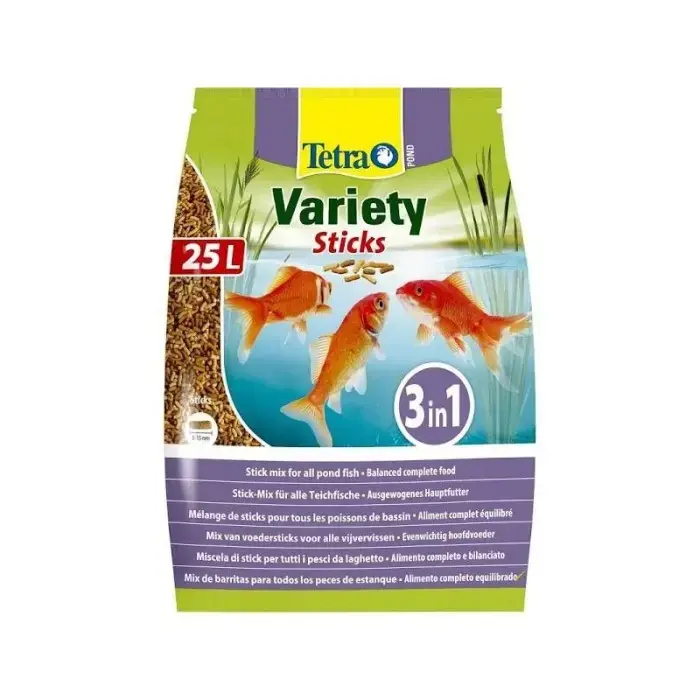Tetra Pond Variety Sticks 25L (204577) – Floating Wheatgerm Fish Food for Koi, Goldfish & Carp, Colour & Health Boost