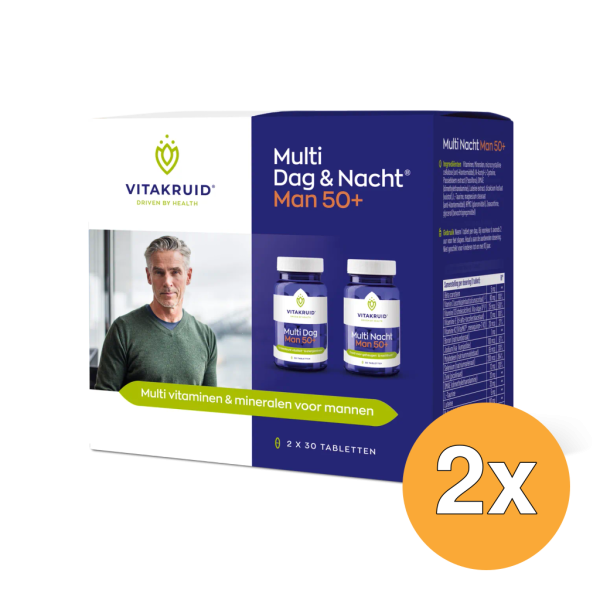 2x Vitakruid Multi Dag & Nacht Man 50+ 100% Vegan (2 X 30 tabletten)