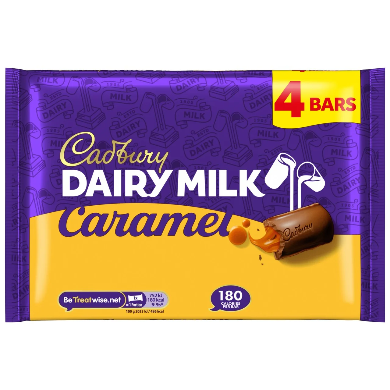 Cadbury Dairy Milk Caramel Chocolate Bar, 180g (Pack of 4)