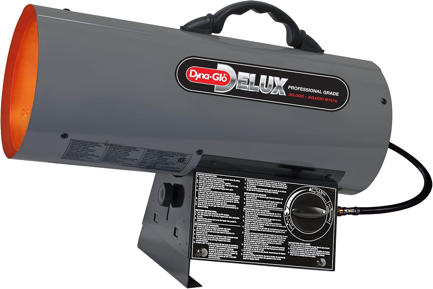 Portable Gas Torpedo Heater, Liquid Propane, Continuous Spark, 30,000 to 60,000 BtuH, 19 19/64 in L