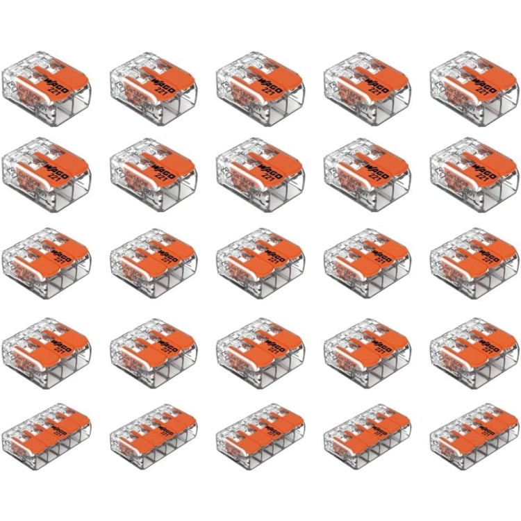 Wago 2 Port (10) 3 Port (10) 5 Port (5) 221 Splicing Connector, Lever-Nut Assortment Pocket Pack for All Wire 12-24 AWG, ‎Pack of 25, Transparent