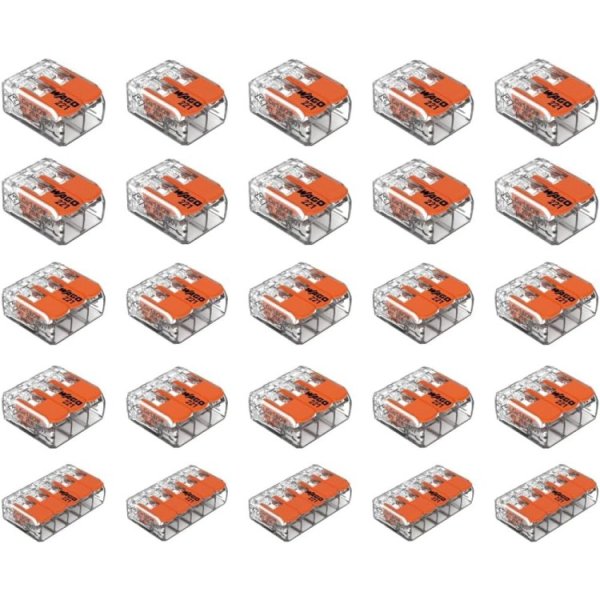 Wago 2 Port (10) 3 Port (10) 5 Port (5) 221 Splicing Connector, Lever-Nut Assortment Pocket Pack for All Wire 12-24 AWG, ‎Pack of 25, Transparent