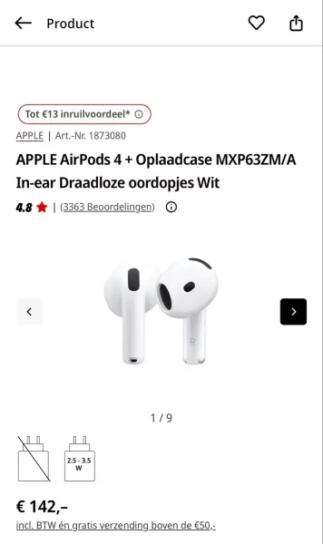 APPLE AirPods 4 + Oplaadcase MXP63ZM/A In-ear Draadloze oordopjes Wit