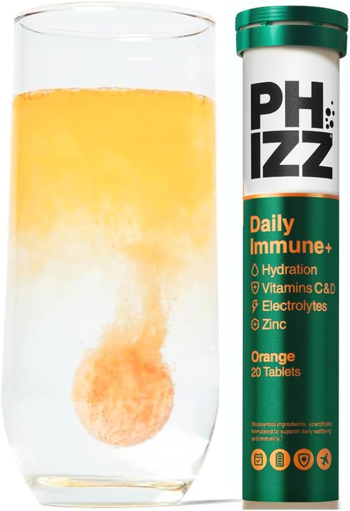Phizz Daily Immune+ Hydration, Electrolytes & Vitamins Orange Flavour 20 Effervescent Tablets