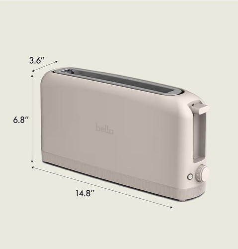 bella 2-Slice Slim Toaster Oatmilk: Metal, 900W, Compact Beige Design, 2-Year Warranty, Spot Clean, 14.88" Width