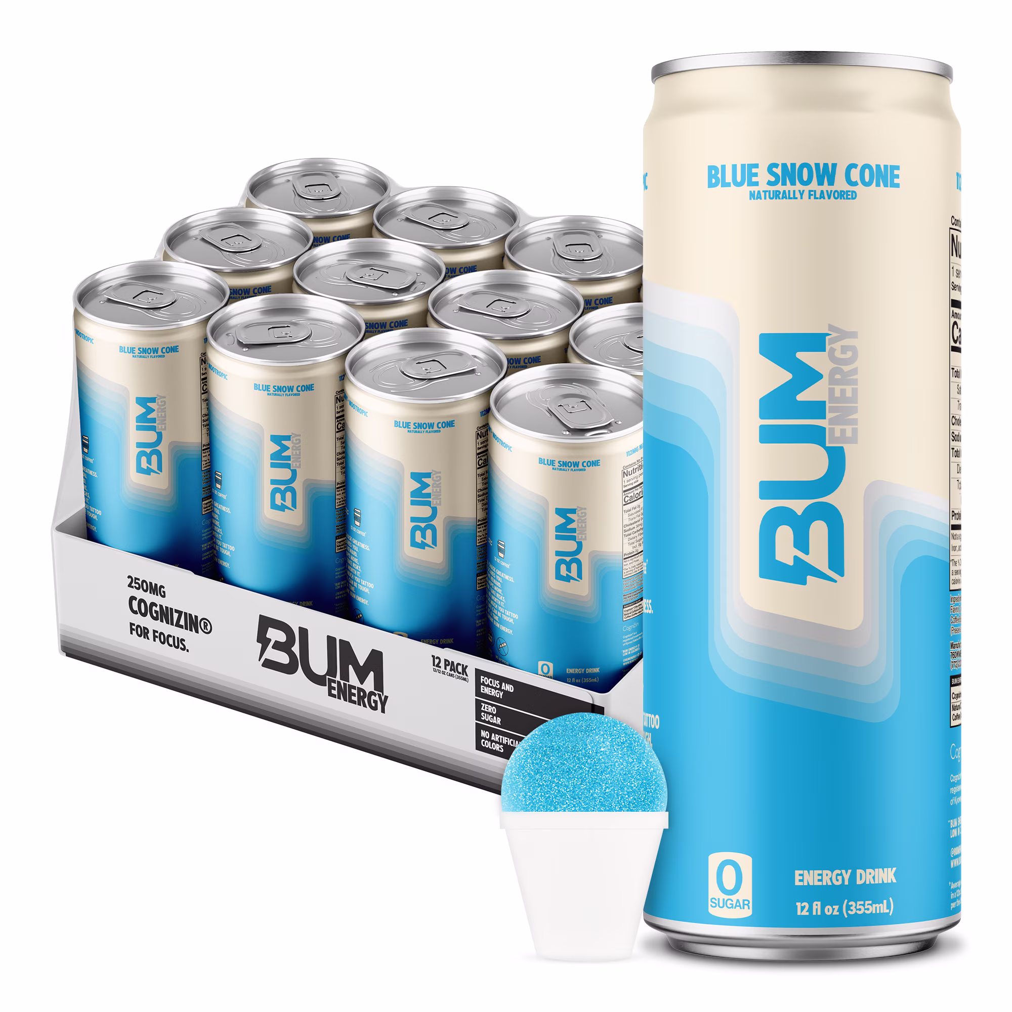 Bum Blue Snow Cone Energy Drink 12 pack/12 oz cans