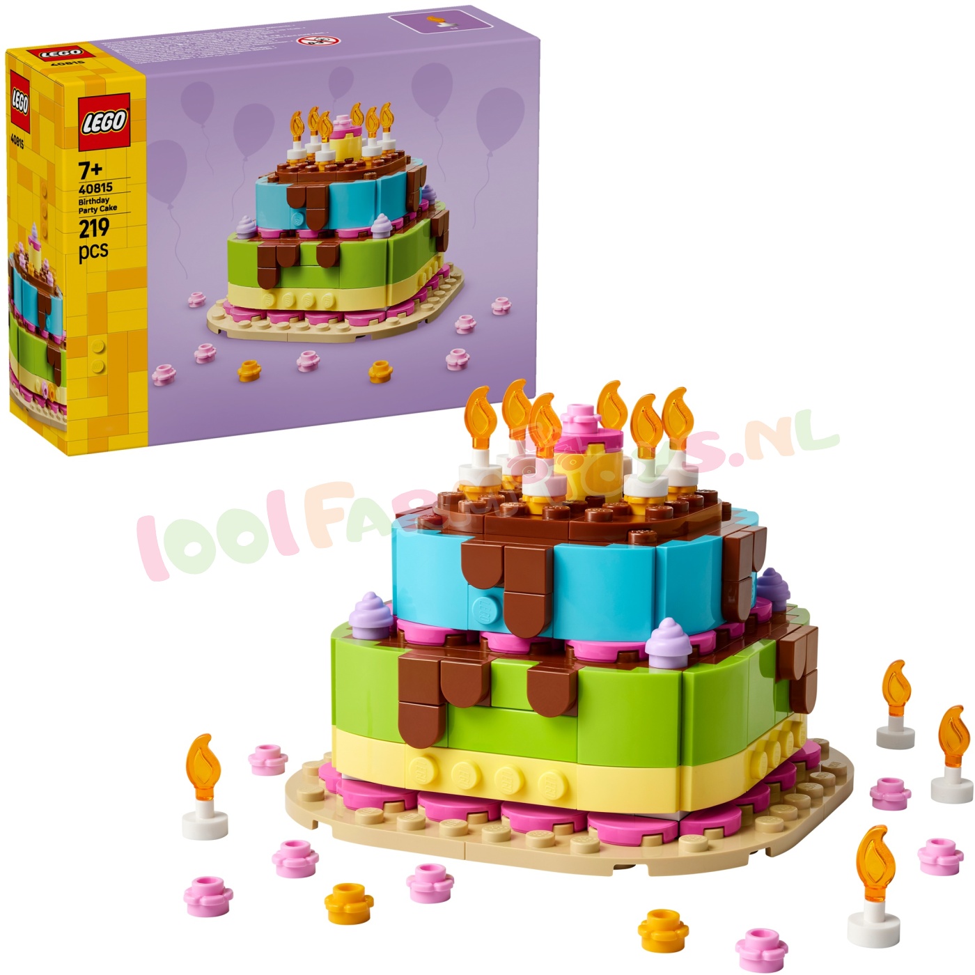 LEGO Verjaardagstaart - Knutselpakket voor Kinderen met Speelgoed Taart met 10 Kaarsen, Glazuur en Bloemen - Tafeldecoratie en Feestartikel - Cadeau voor Jongens en Meisjes vanaf 7 Jaar 40815