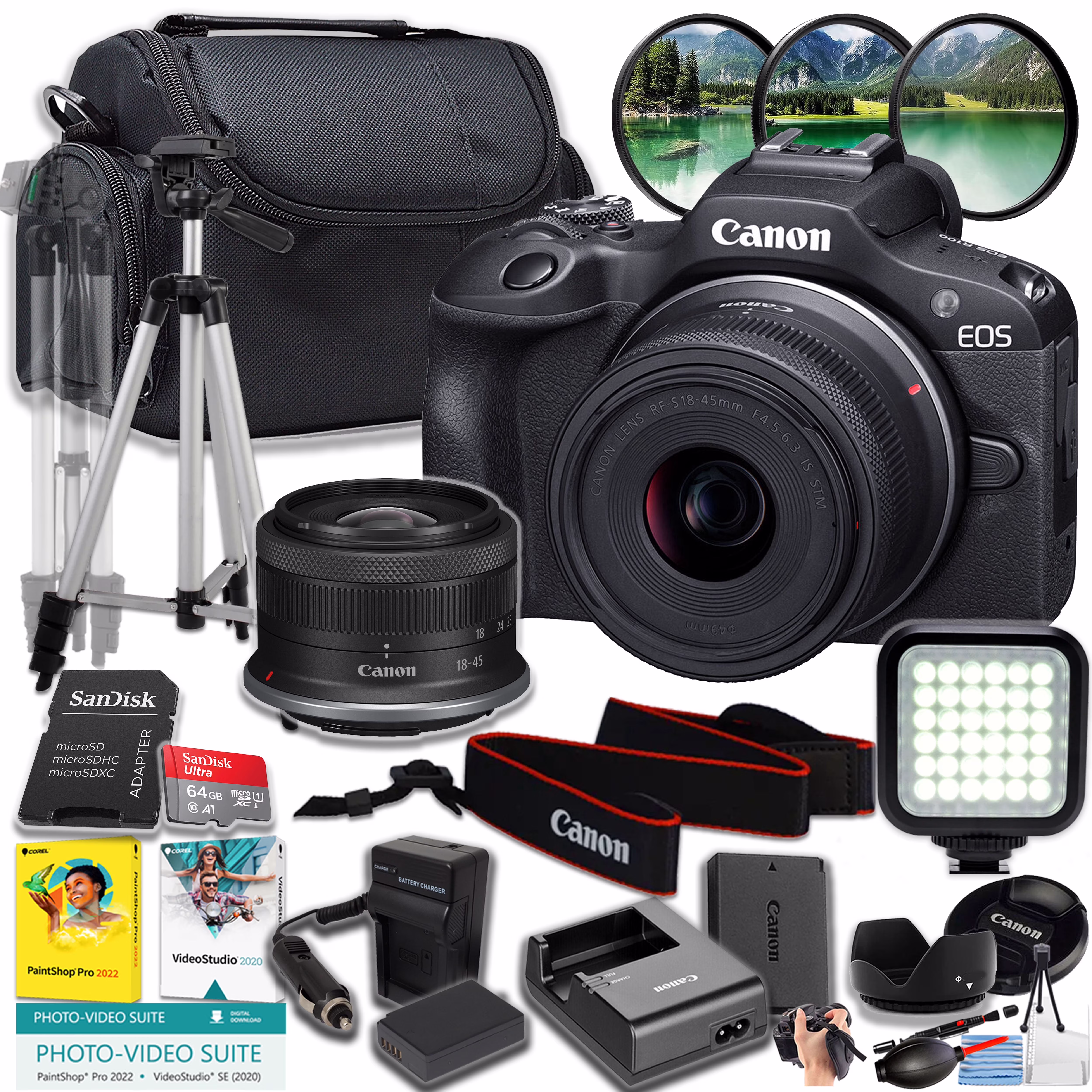 Canon EOS R100 RF-S18-45mm F4.5-6.3 IS STM Lens Kit: 24.1MP Mirrorless, Wi-Fi