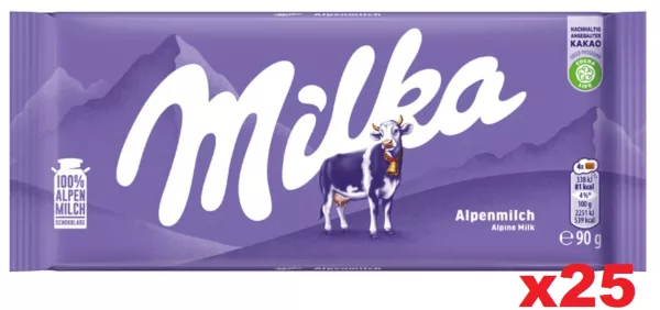 Milka Alpine Milk Chocolate Bars: 25-Piece Box