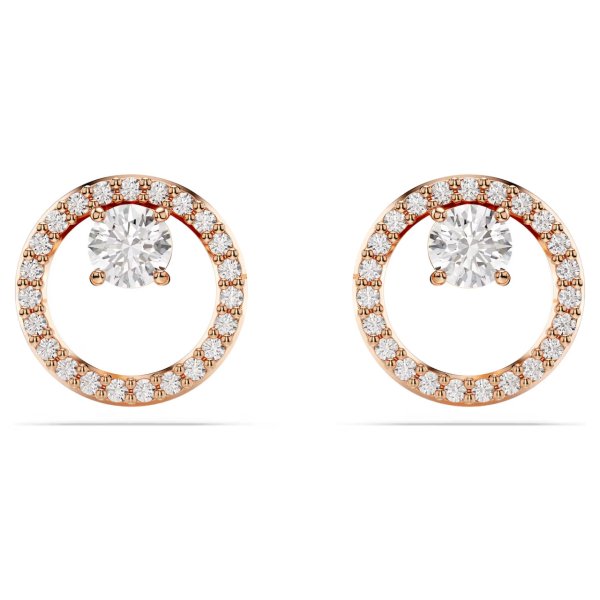 Swarovski Constella Stud Earrings, Round Cut, White, Rose Gold-Tone Plated