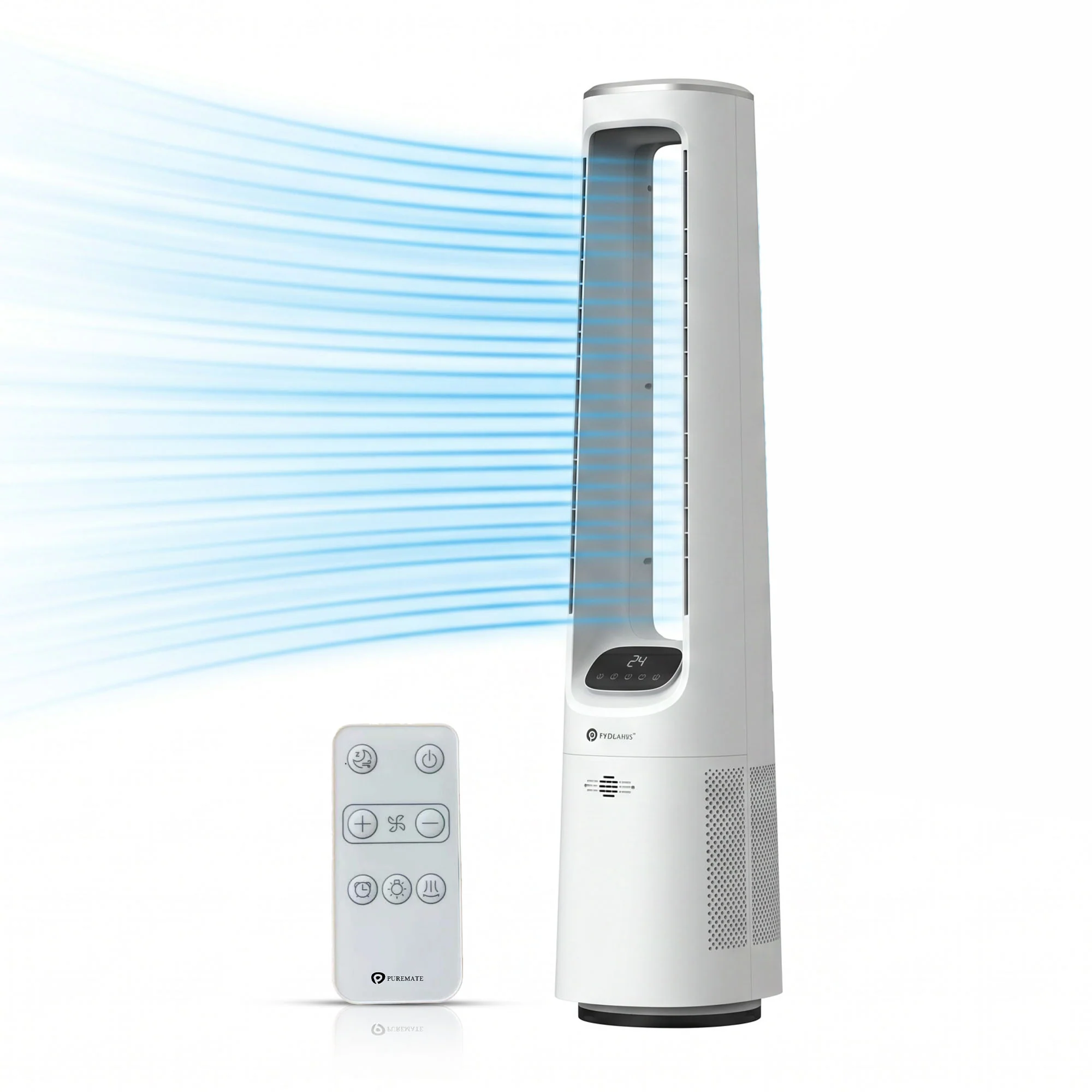 PureMate 42-Inch Bladeless Tower Fan & Air Purifier with HEPA Filter (Black)