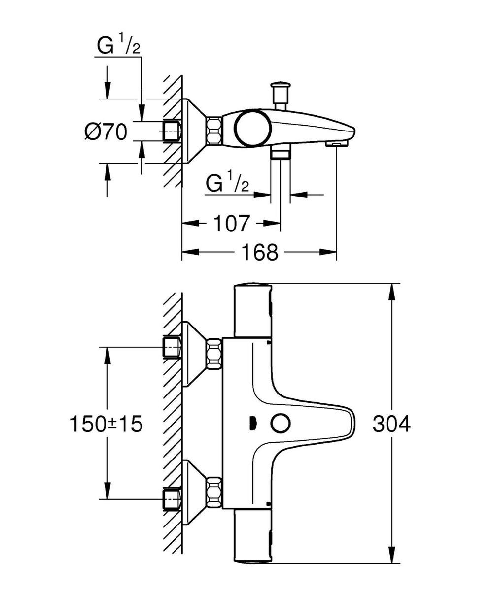 Grohe Precision Start thermostatic bath mixer - chrome 15 cm