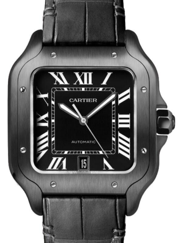 Santos de Cartier Large Model 40mm, Two-Tone Steel & ADLC, Rubber, Black Dial