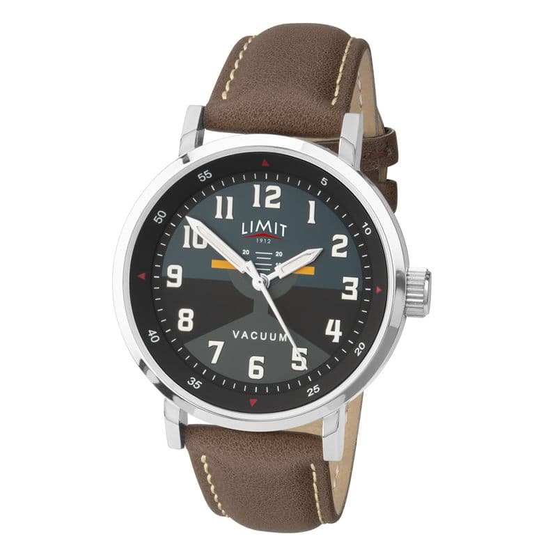 Limit Pilot Brown Leather Silver Dial Mens Watch