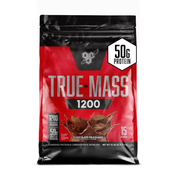 BSN TRUE-MASS 1200 Mass Gainer — 1200 Calories, 50g Protein, 4:1 Carbs:Protein, Chocolate Milkshake, 10.38 Lb