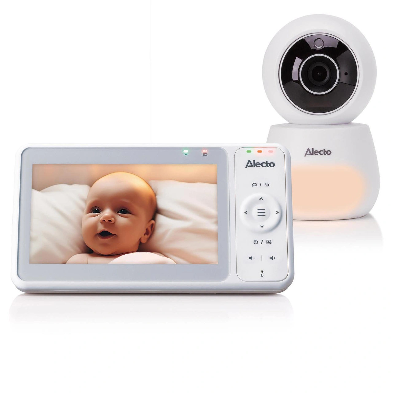Alecto DVM2060 Baby monitor with HD camera, large 5-inch color screen, night light and app - Remotely controllable - White