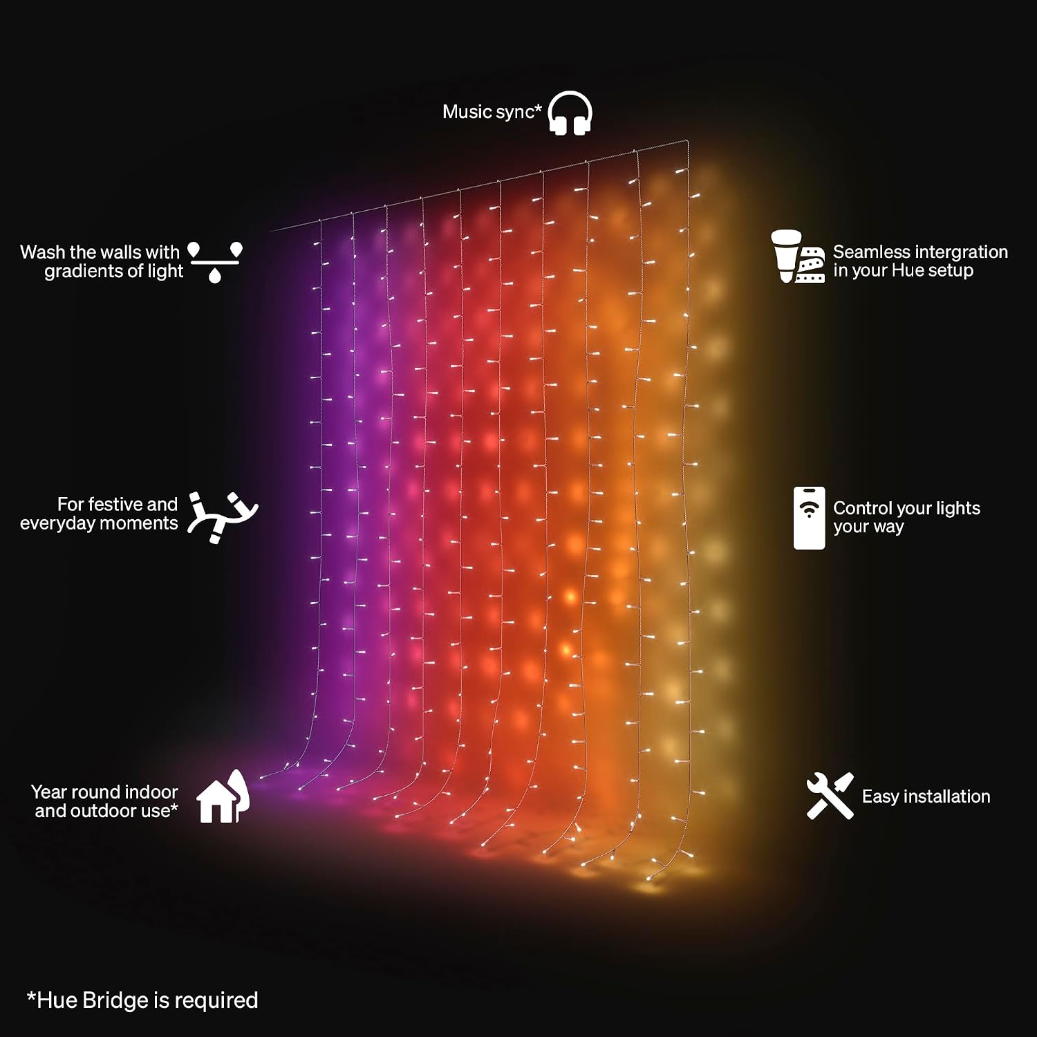 Festavia curtain lights - 4.5 × 6.5 ft, 250 LEDs