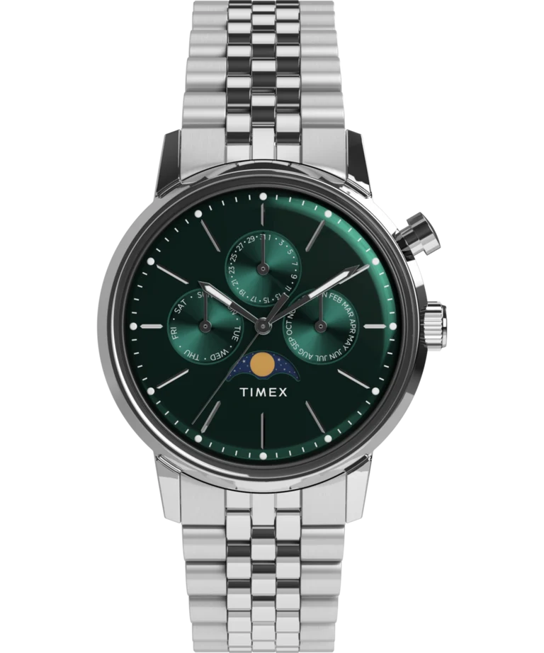 Marlin® Moon Phase Multifunction 40mm Stainless Steel Bracelet Watch