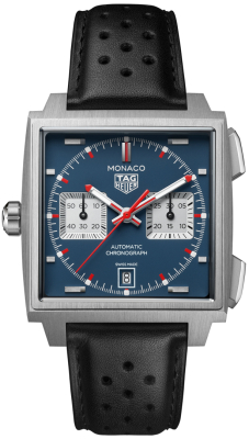 TAG Heuer Monaco Chronograph 39mm, Titanium, Leather, Blue Dial