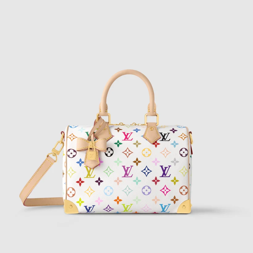 Louis Vuitton X Takashi Murakami Speedy 25 Bandouliere White Multicolored Monogram Gold Hardware