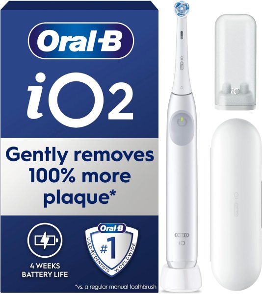 Oral-B iO2 Electric Toothbrush for Adults, Simple White, with Travel Case