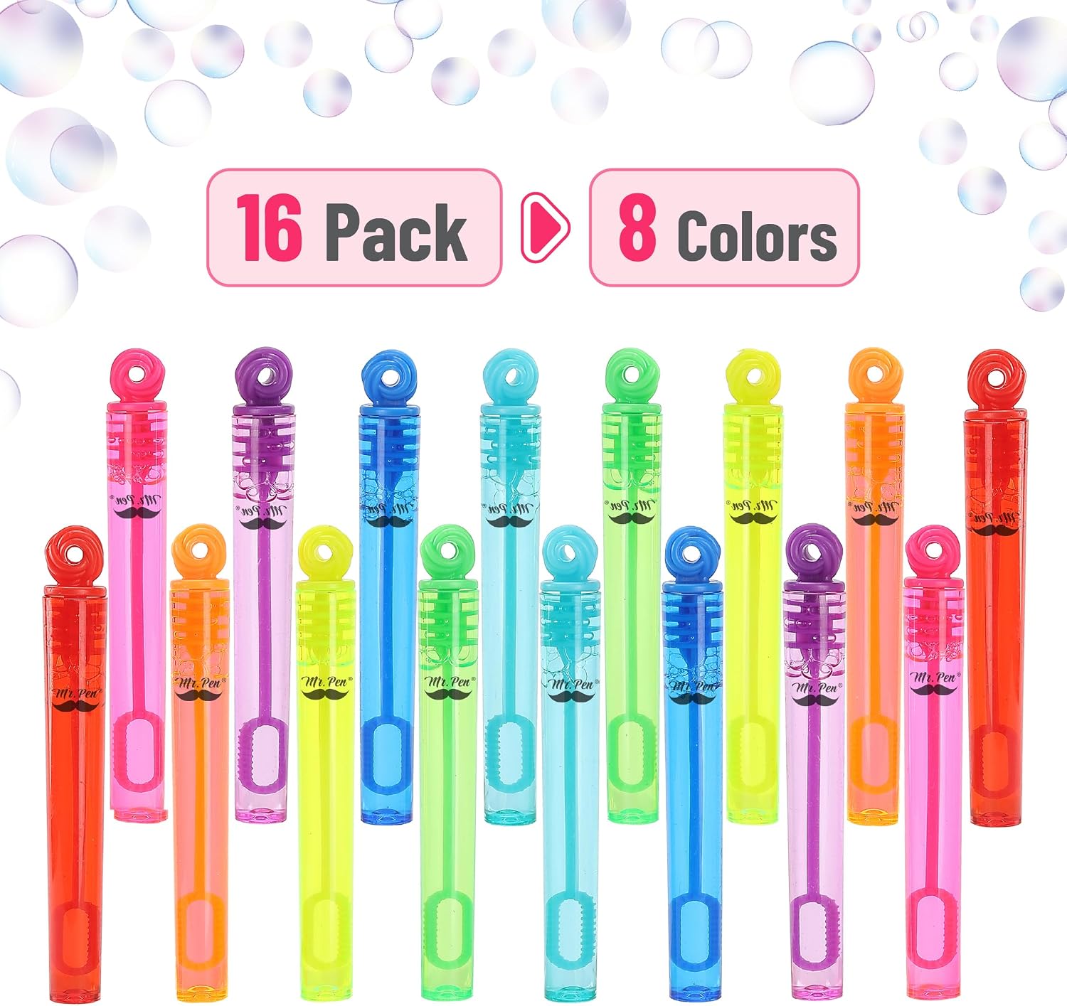 Mini Bubble Wands, 4 Inch, 16 Pack, Colorful Mini Bubbles Party Favors for Kids, Party Favors Bubbles